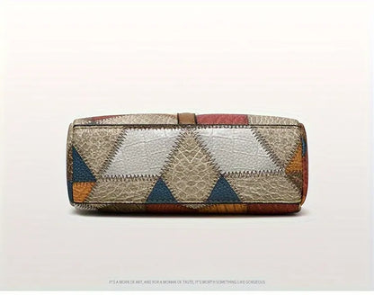 Geometric Patchwork Vegan Leather Mini Crossbody Bag