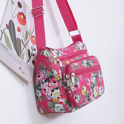 Bohemian Floral Canvas Multi-Pocket Crossbody Bag for Daily Commute
