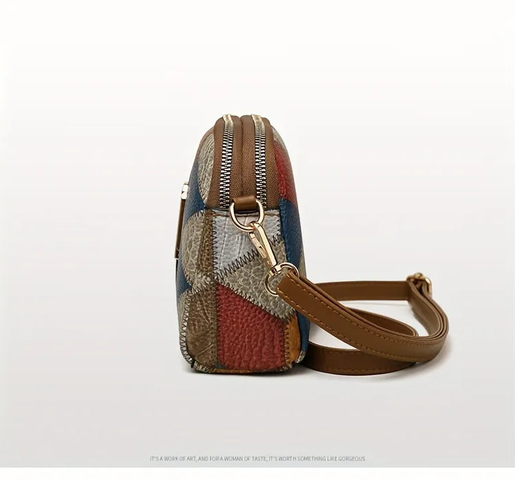 Geometric Patchwork Vegan Leather Mini Crossbody Bag