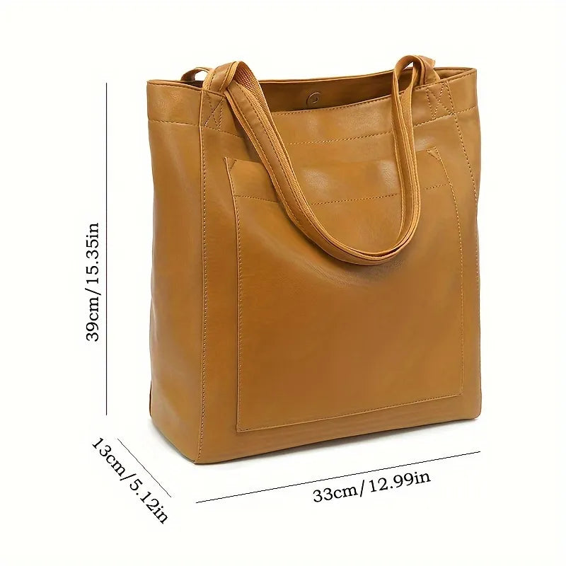 Minimalist Oiled Vegan Leather Large Capacity Tote Bag
