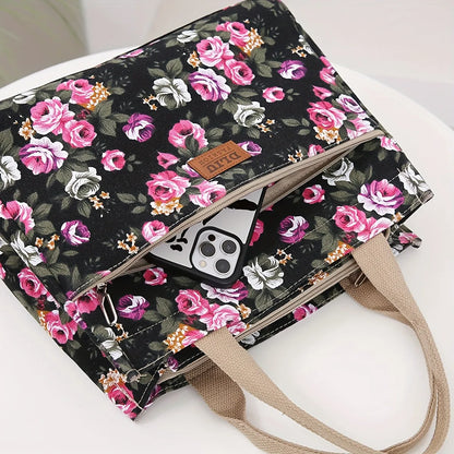 Floral Garden Canvas Tote Bag for Daily Commute