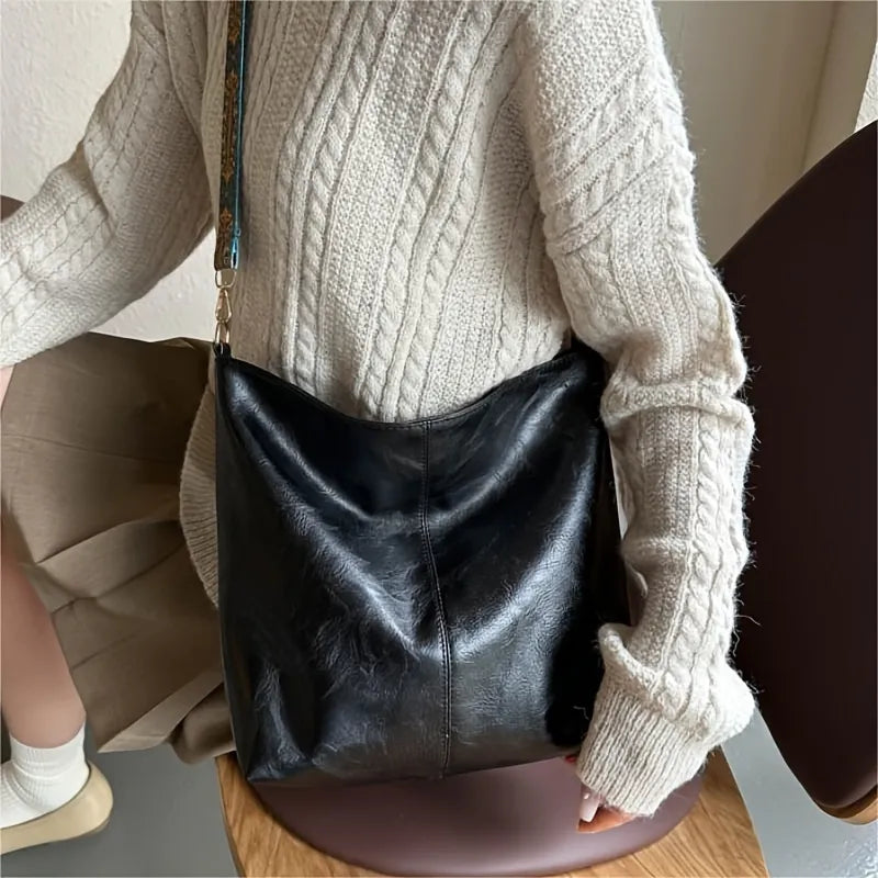 Vintage Vegan Leather Hobo Bag with Bohemian Strap