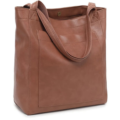 Minimalist Oiled Vegan Leather Large Capacity Tote Bag