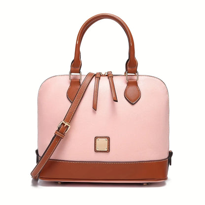Structured Lychee Pattern Vegan Leather Handbag with Contrast Trim