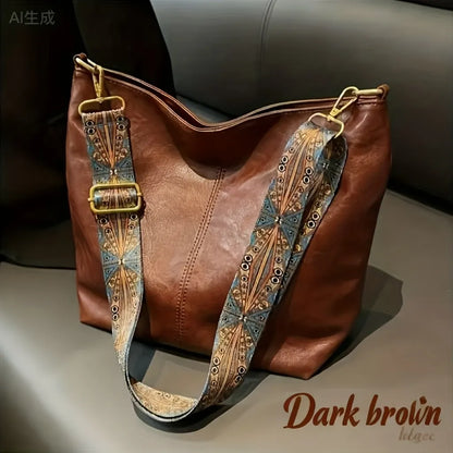 Vintage Vegan Leather Hobo Bag with Bohemian Strap