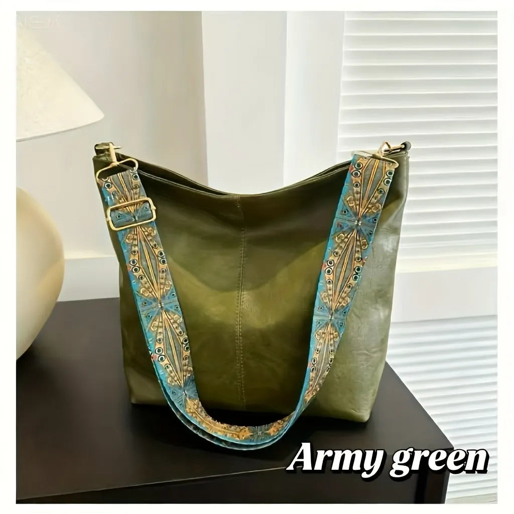 Vintage Vegan Leather Hobo Bag with Bohemian Strap