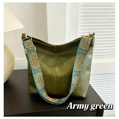 Vintage Vegan Leather Hobo Bag with Bohemian Strap