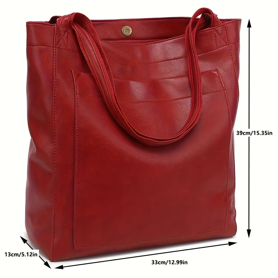 Minimalist Oiled Vegan Leather Large Capacity Tote Bag