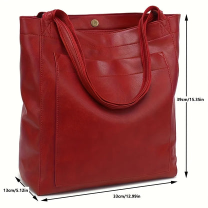 Minimalist Oiled Vegan Leather Large Capacity Tote Bag