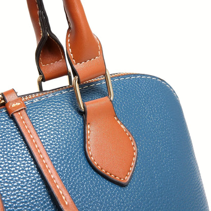 Structured Lychee Pattern Vegan Leather Handbag with Contrast Trim