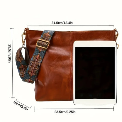 Vintage Vegan Leather Hobo Bag with Bohemian Strap