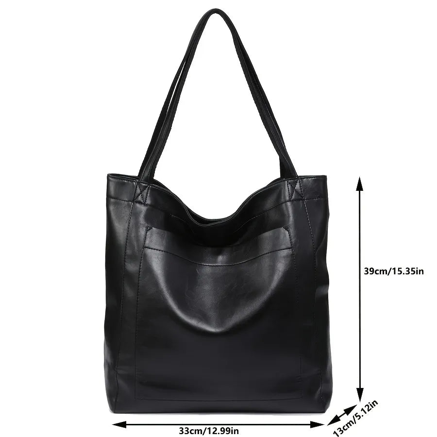 Minimalist Oiled Vegan Leather Large Capacity Tote Bag