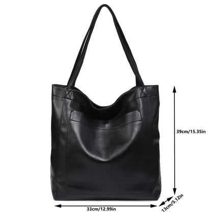 Minimalist Oiled Vegan Leather Large Capacity Tote Bag