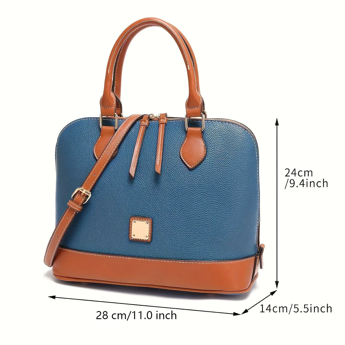 Structured Lychee Pattern Vegan Leather Handbag with Contrast Trim