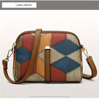 Geometric Patchwork Vegan Leather Mini Crossbody Bag