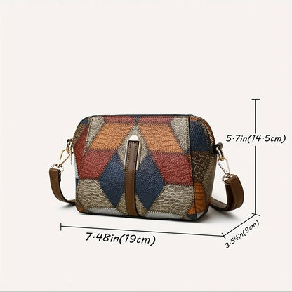 Geometric Patchwork Vegan Leather Mini Crossbody Bag