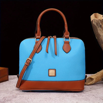 Structured Lychee Pattern Vegan Leather Handbag with Contrast Trim
