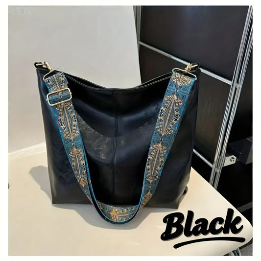 Vintage Vegan Leather Hobo Bag with Bohemian Strap