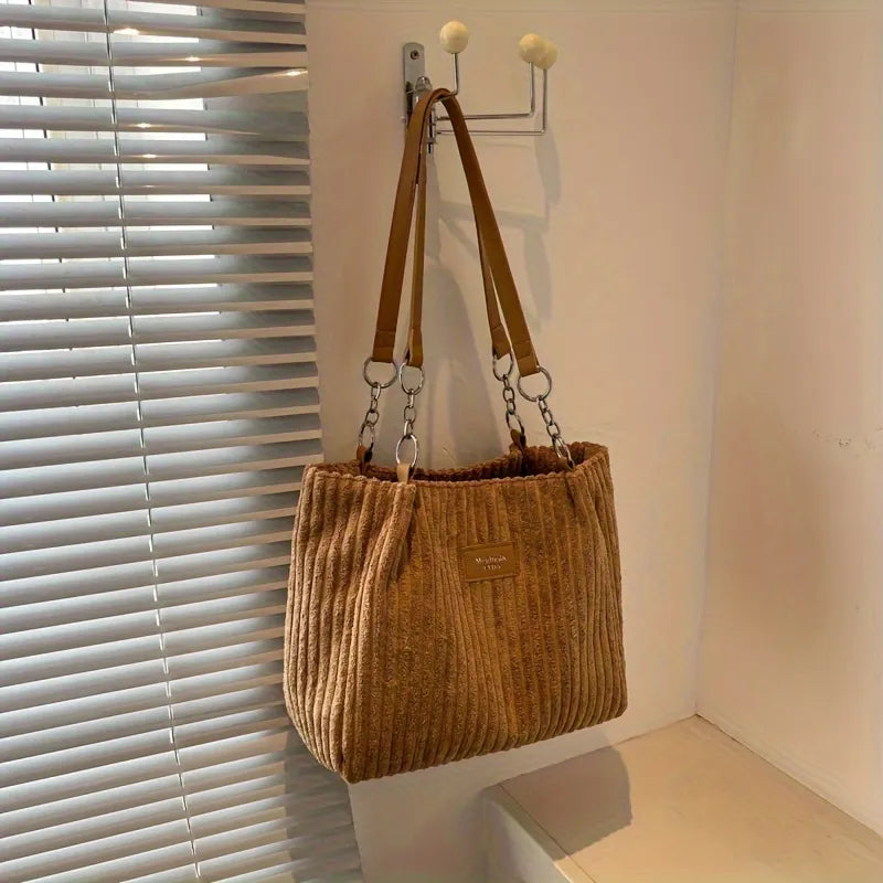 Luxury Faux Fur Tote Bag with Leather Handles and Chain
