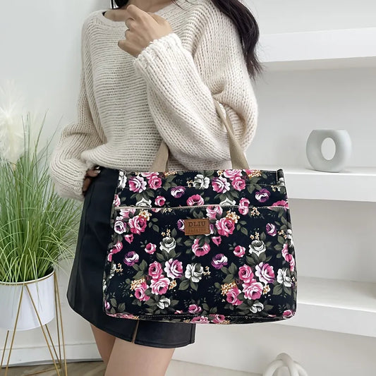Floral Garden Canvas Tote Bag for Daily Commute
