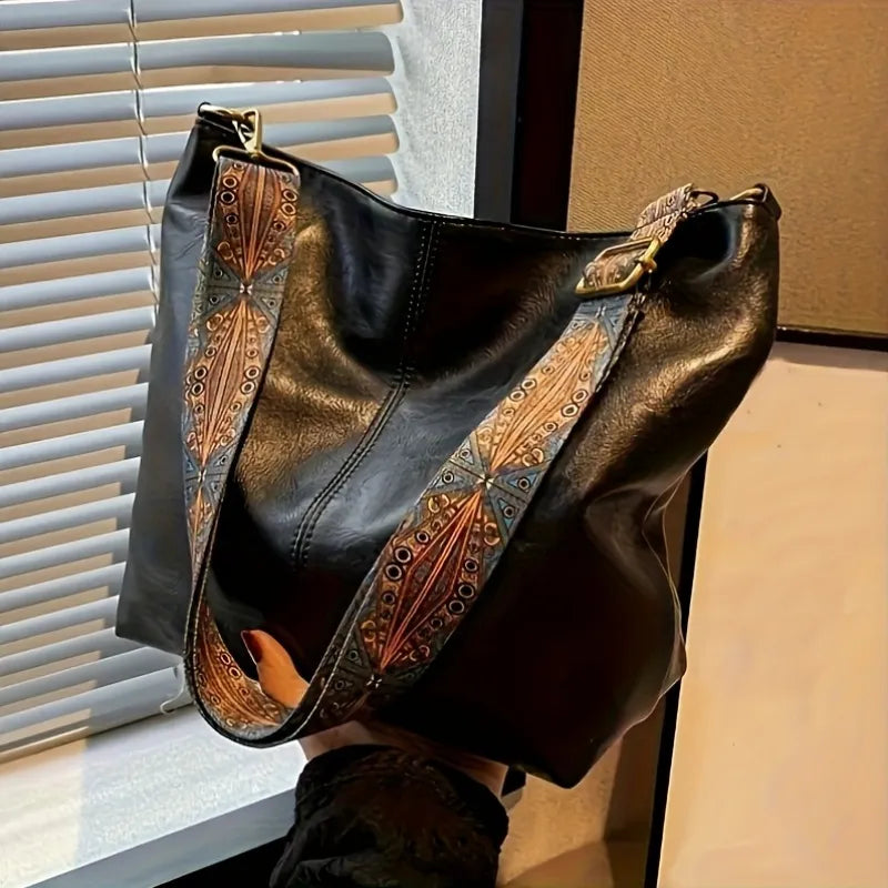Vintage Vegan Leather Hobo Bag with Bohemian Strap