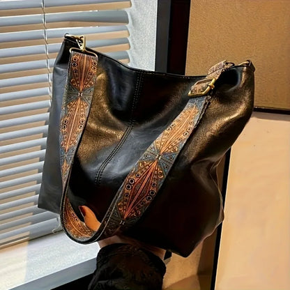 Vintage Vegan Leather Hobo Bag with Bohemian Strap