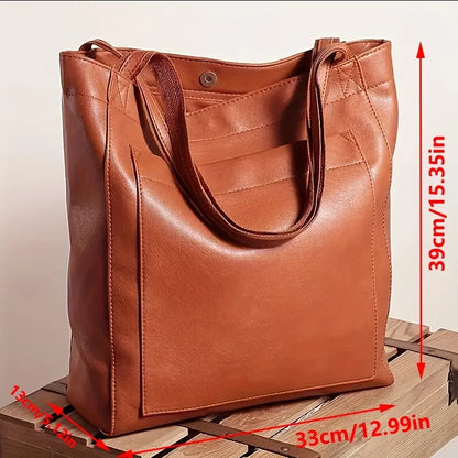 Minimalist Oiled Vegan Leather Large Capacity Tote Bag