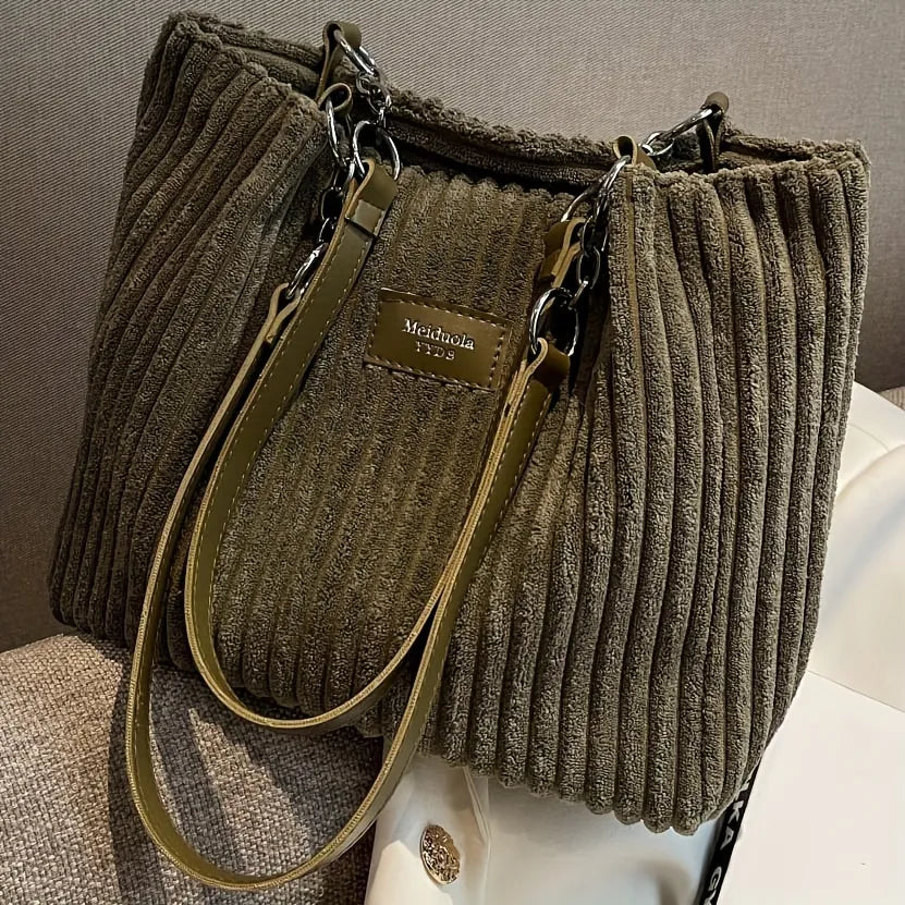 Luxury Faux Fur Tote Bag with Leather Handles and Chain