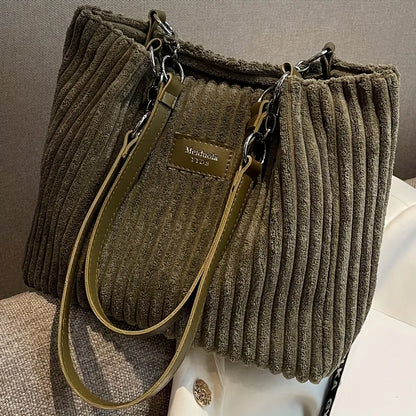 Luxury Faux Fur Tote Bag with Leather Handles and Chain