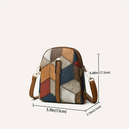 Geometric Patchwork Vegan Leather Mini Crossbody Bag