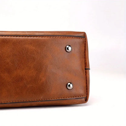 Vintage Vegan Leather Large Capacity Tote Bag with Utility Pockets