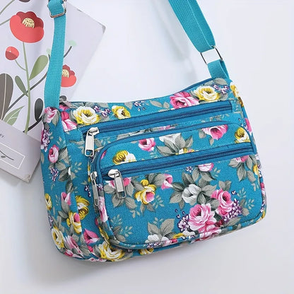 Bohemian Floral Canvas Multi-Pocket Crossbody Bag for Daily Commute