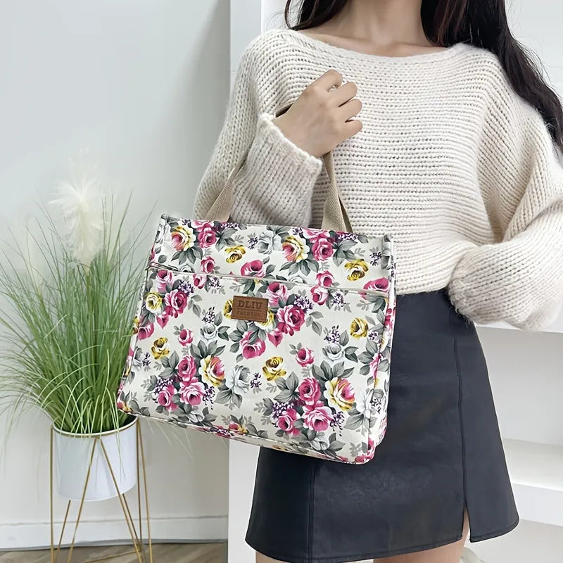 Floral Garden Canvas Tote Bag for Daily Commute