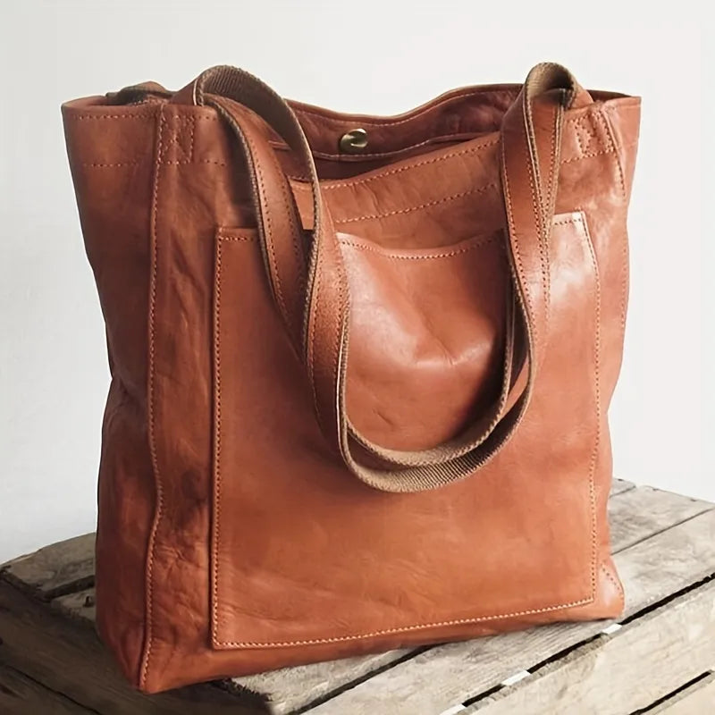 Minimalist Oiled Vegan Leather Large Capacity Tote Bag