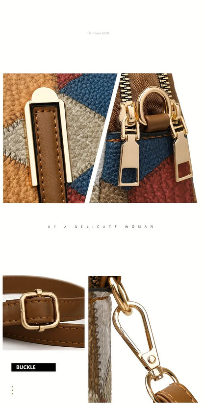 Geometric Patchwork Vegan Leather Mini Crossbody Bag