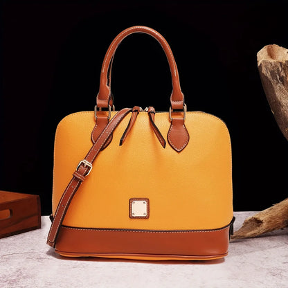 Structured Lychee Pattern Vegan Leather Handbag with Contrast Trim