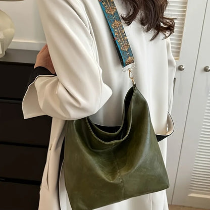 Vintage Vegan Leather Hobo Bag with Bohemian Strap