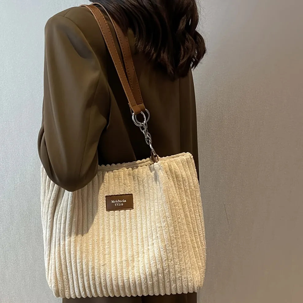 Luxury Faux Fur Tote Bag with Leather Handles and Chain