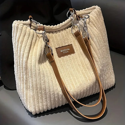 Luxury Faux Fur Tote Bag with Leather Handles and Chain