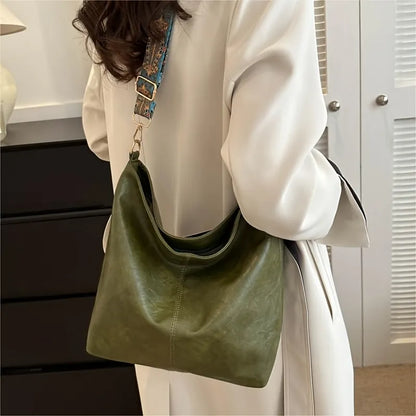 Vintage Vegan Leather Hobo Bag with Bohemian Strap