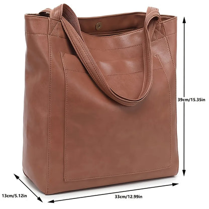 Minimalist Oiled Vegan Leather Large Capacity Tote Bag