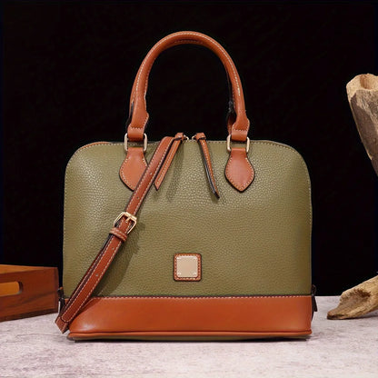 Structured Lychee Pattern Vegan Leather Handbag with Contrast Trim