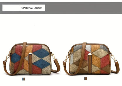 Geometric Patchwork Vegan Leather Mini Crossbody Bag