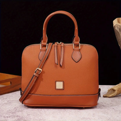 Structured Lychee Pattern Vegan Leather Handbag with Contrast Trim