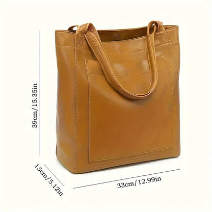 Minimalist Oiled Vegan Leather Large Capacity Tote Bag