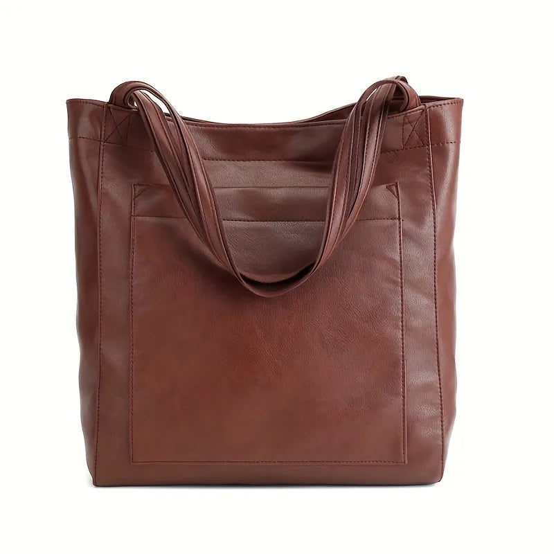 Minimalist Oiled Vegan Leather Large Capacity Tote Bag