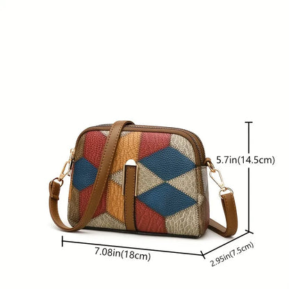 Geometric Patchwork Vegan Leather Mini Crossbody Bag