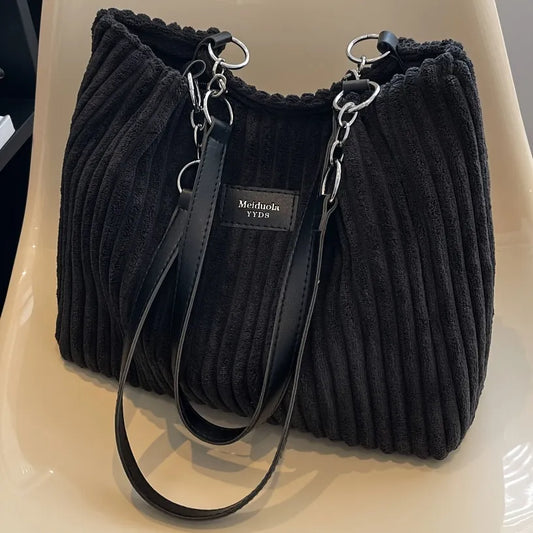 Luxury Faux Fur Tote Bag with Leather Handles and Chain