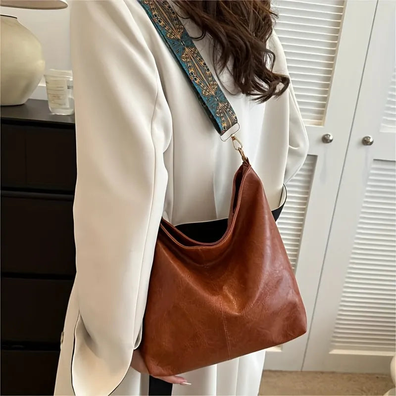 Vintage Vegan Leather Hobo Bag with Bohemian Strap