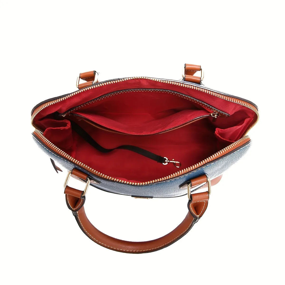 Structured Lychee Pattern Vegan Leather Handbag with Contrast Trim